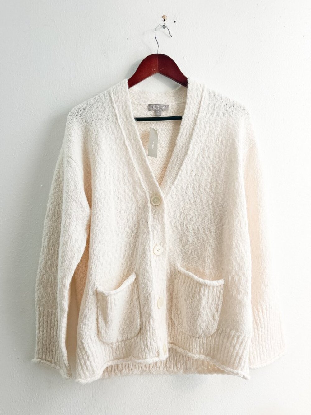 NWT J.Crew‎ Relaxed Cardigan Textured Yarn Wool Alpaca Ivory Oversized Sweater S - Picture 2 of 10